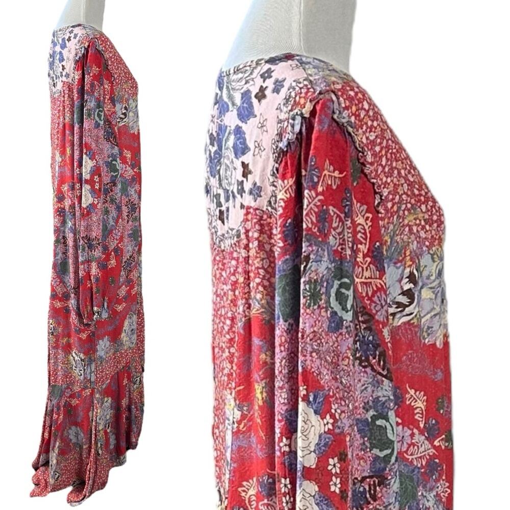 Free People Bohemian Gypsy Maxi Dress Duster Red Retro 70s Festival Size Large - Picture 5 of 14